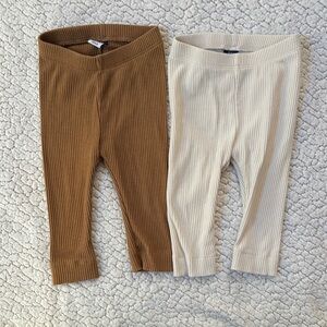 Kids Ribbed Leggings - Brown and Cream
